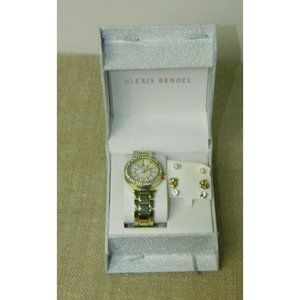 Alexis Bendel  Watch and Earrings Gold Piece Boxed Watch Gift Set Box
